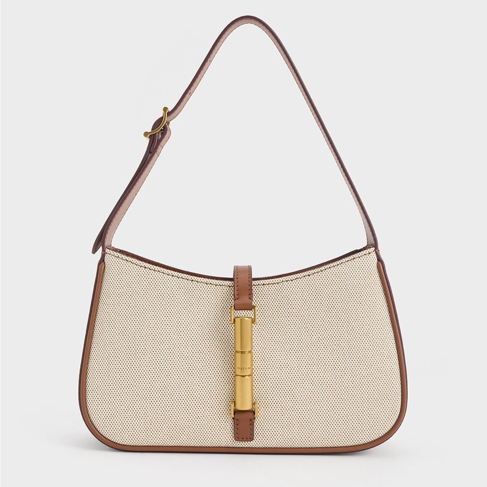 Charles & Keith Cream and Brown Shoulder Bag